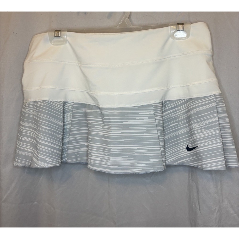 Nike Dri-FIT Pleated Tennis Skort Cream W/ Slate-light Gray Stripes Size Large